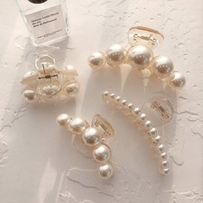 Pearl Hair Clips for Women,4PCS Large Hair Claw Clip Strong Hold No Slip,Bana...