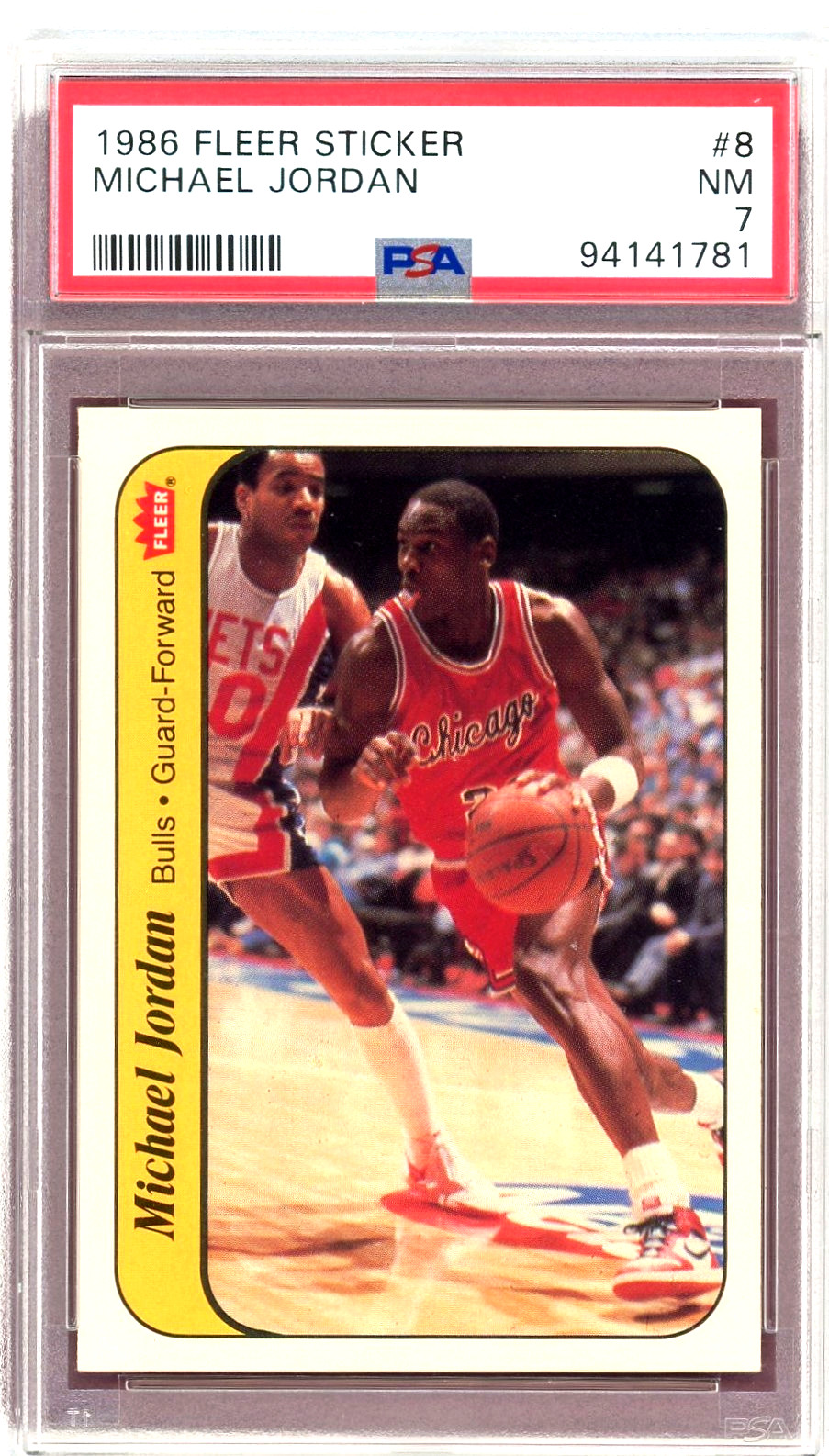 MICHAEL JORDAN " 1986 " FLEER STICKER #8 PSA 7  " ROOKIE " 9-781  $$$