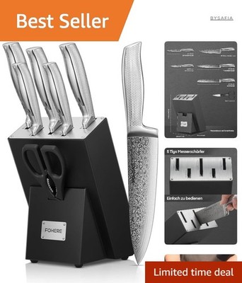 Fohere Küchenmesser Set 7-teilig mit Praktischem Holzblock und Schärfungssystem