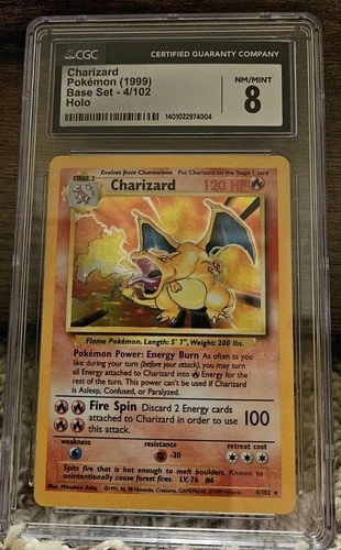 1999 POKEMON BASE SET CHARIZARD UNLIMITED HOLO 4/102 CGC 8 NM - MINT RARE CARD