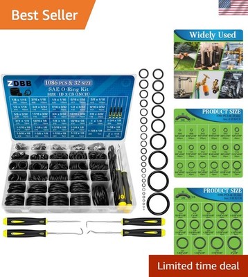1086 Pcs SAE Standard O Ring Kit Nitrile Rubber O-Rings Assortment with O Rin...