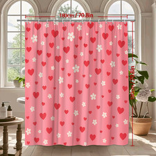 Cute Pink Heart Floral Shower Curtain for Kids Bathroom