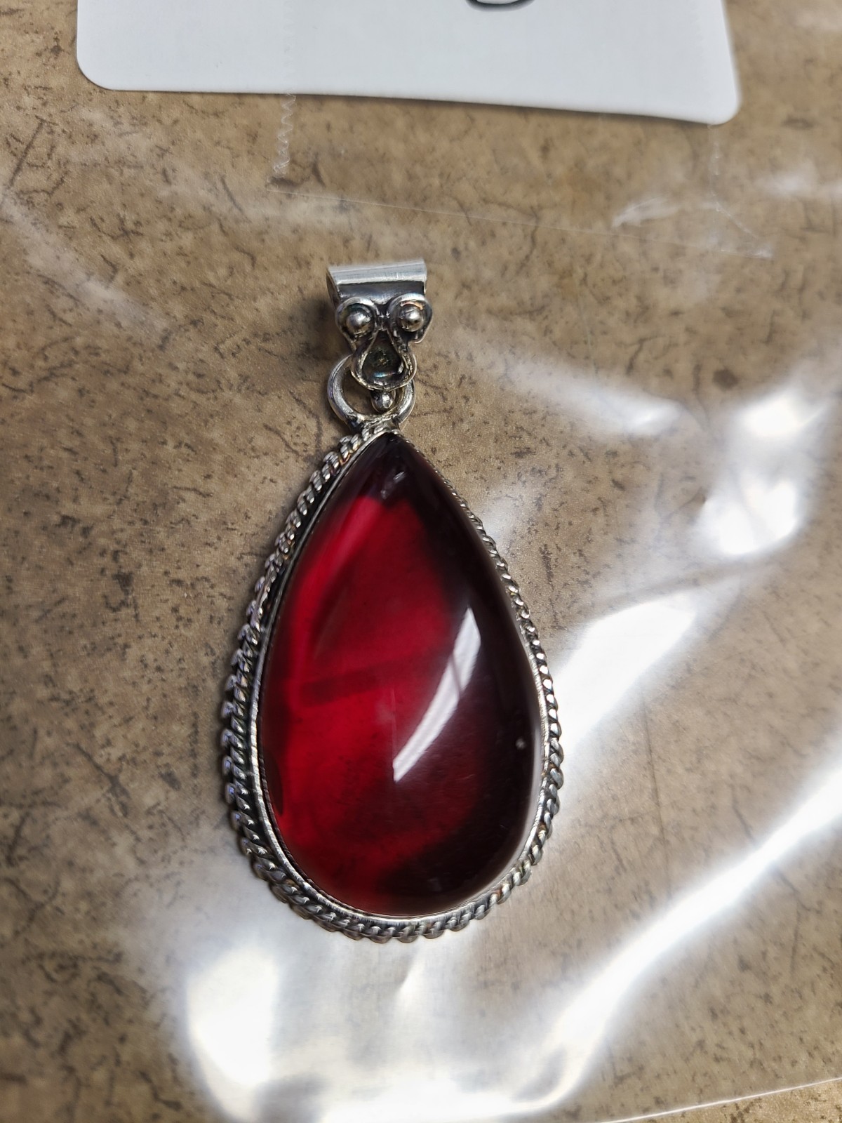 925 Ruby Colored Stone Pendant - image 1