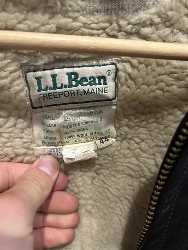 1980s L.L Bean Leather Flight Jacket Black Made In USA Sherpa Lined Size 44 READ - Picture 7 of 8