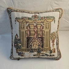 Vintage Linens N Things Throw Pillow  Hearth Fireside Christmas Cottage 18 x 18