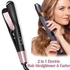 Imagen de Professional 2-in-1 Hair Straightener & Curler – Gold Titanium Ceramic Styling