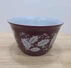 Vintage Hazel Atlas Milk Glass Bowl Holly Burgundy Red Punch Fruit Salad Serving