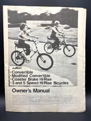 Vintage AMF Bicycle Bike Owner's Manual Convertible 3 & 5 Speed Hi-Rise Coaster