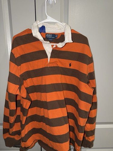 Vintage Polo Ralph Lauren Kanye Ye Orange Brown Striped Rugby Shirt Men's XXL - Image 1
