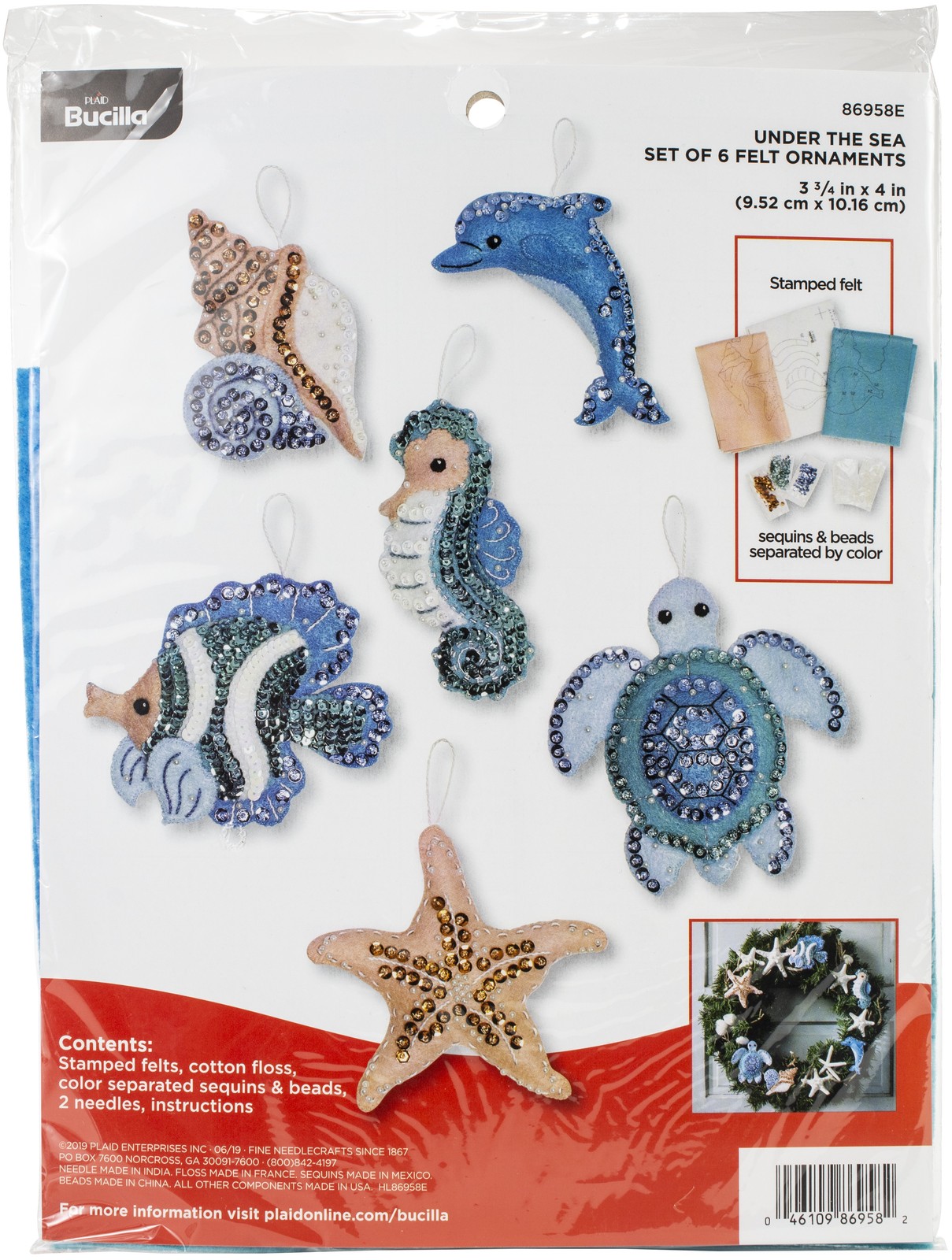Bucilla Felt Ornaments Applique Kit Set Of 6-Under The Sea