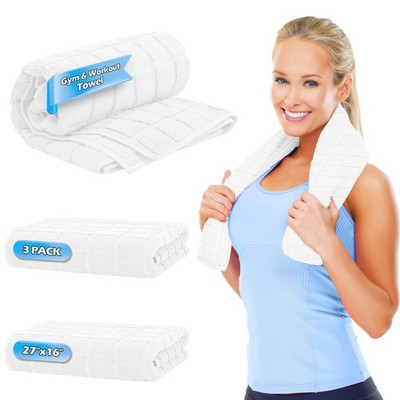 Microfiber Gym Towels, 3 Pack White Yoga Towels, 16 x 27 Inch Quick Dry Hand ...