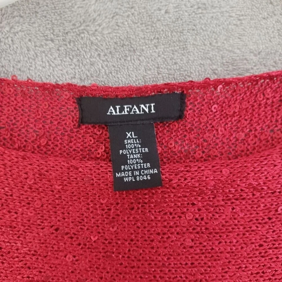 Suéter Alfani XL Rojo Tejido Lentejuelas Cuello Barco Mangas 3/4 Elastizado Fiesta Clásico Foto 3 de 4