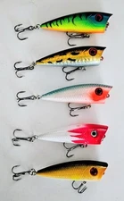 (5) Unbranded Topwater Popper Fishing Lures 1/4 oz 2-1/2" 5 Colors In Set New 