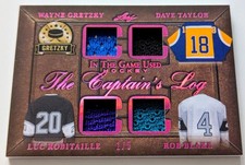 🔥#/5 GRETZKY LUC BLAKE TAYLOR QUAD RELIC 2020-21 LEAF IN GAME USED ITG CAPTAIN