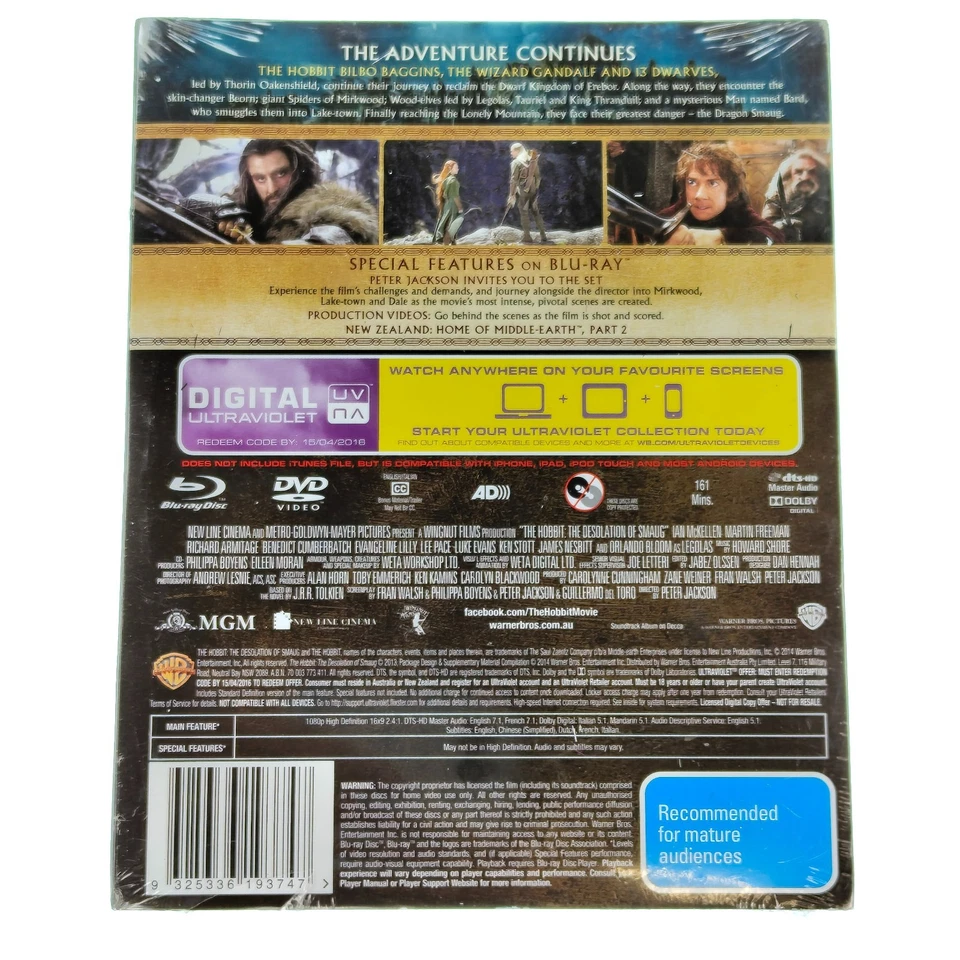 The Hobbit The Desolation of Smaug - Blu-ray + DVD - Steelbook - New Sealed - Image 2 of 2