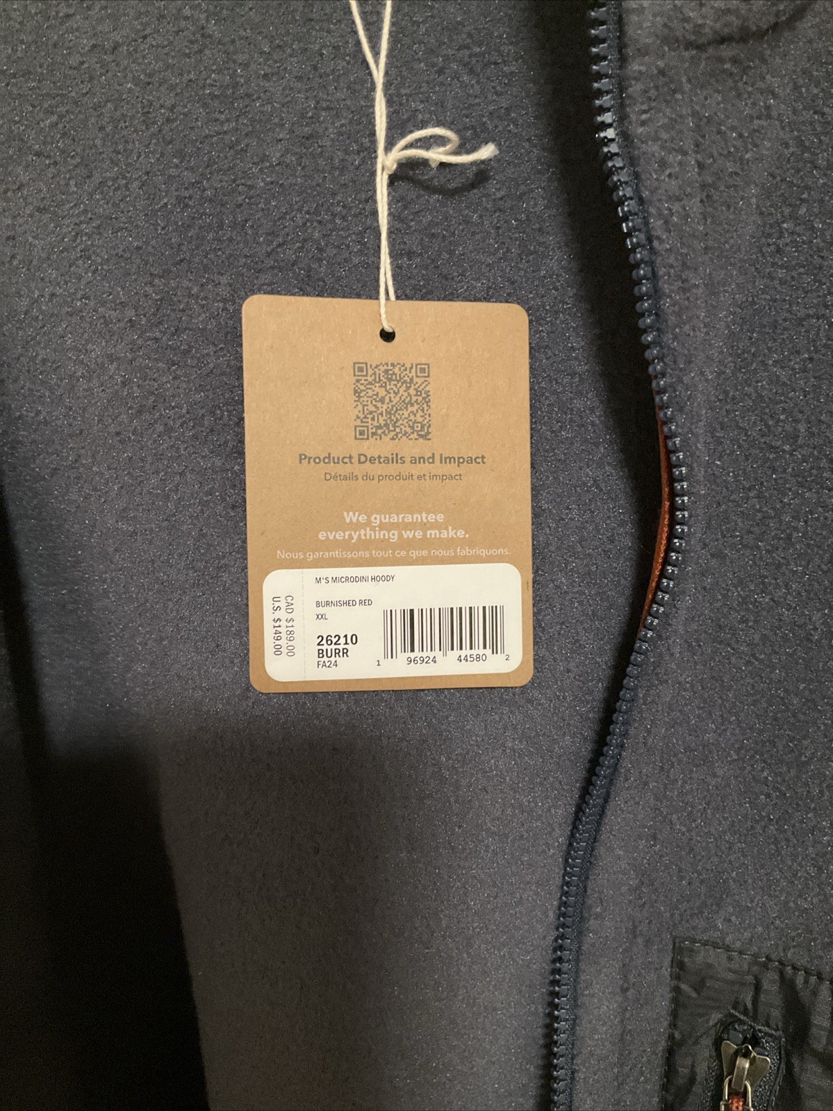 Patagonia Men’s XXL Orange Gray Hooded Fleece Jacket NWT thumbnail 3