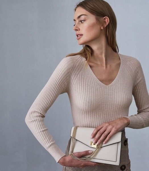 Women REISS Sweater Beige Wool 34