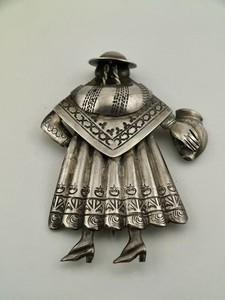 Vintage Peruvian Sterling Silver Brooch Pin 15g