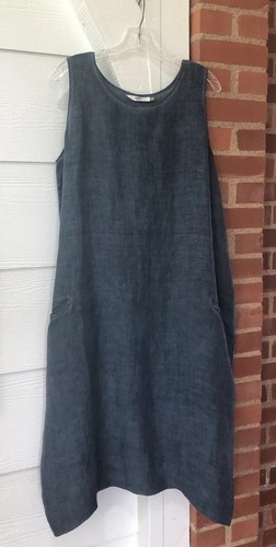 Dolma California Anita Oversized Shift Dress Blue Linen Sz M/L 8-10-12
