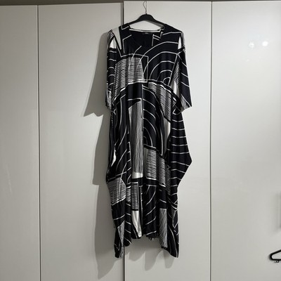 Ralston Utas Dress Size S Midaxi Jersey Geometric Stripe Pockets Lagenlook Arty