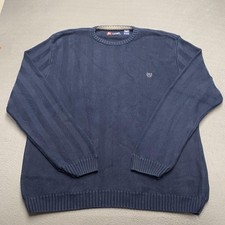 Chaps Sweater Mens XL Navy Blue Herringbone Knit Crewneck Pullover Crest Logo