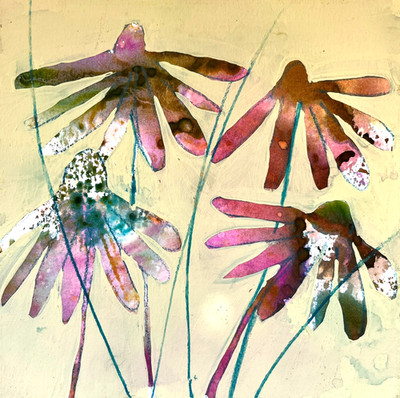 Abstraktes Blumengemälde Original Aquarell Floral Art Modern 17x17cm