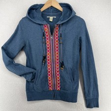 LUCKY BRAND Hoodie Women S Boho Full Zip French Terry Sweatshirt Cotton Blue Vtg