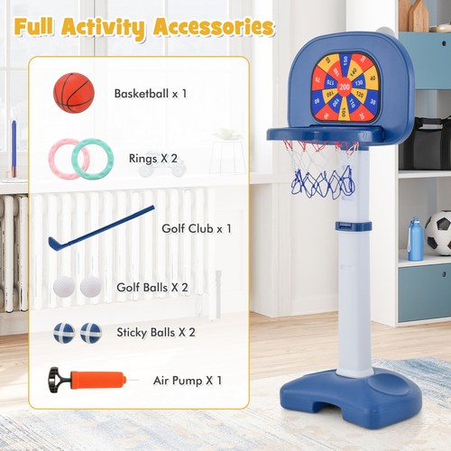 4-In-1 Kids Adjustable Basketball Hoop Goal Toy W/Ring Toss Sticky Ball Golf Set - 第 6/10 張圖片