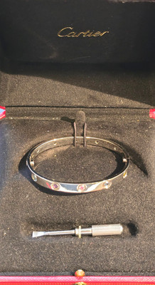 Cartier Armband Armreif ''LOVE'' 18K Weißgold & mehrere Edelsteine Größe 17