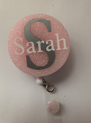retractable badge holder clip With Initial Under Your Name.  Lots Of Colors.