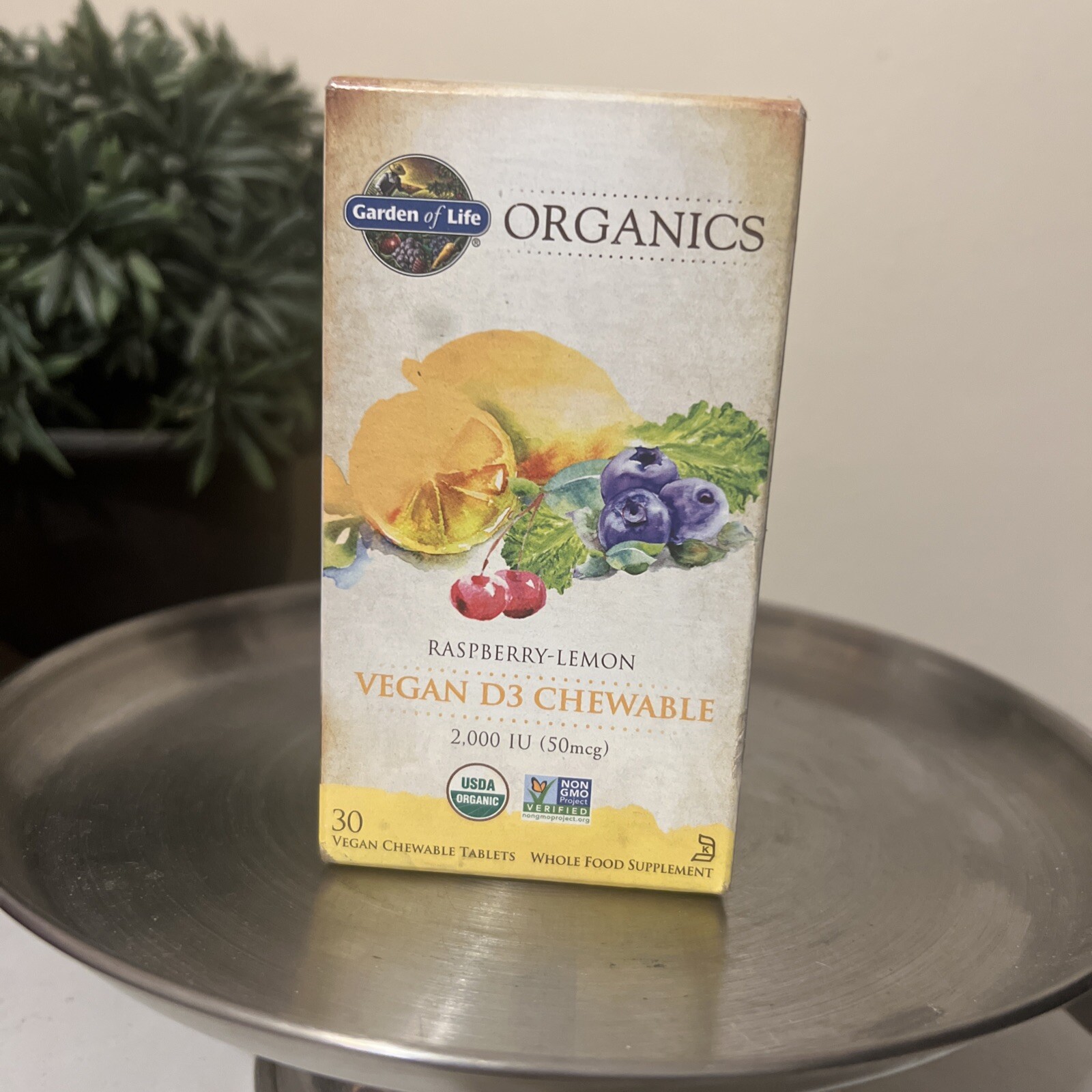 Organics, Vegan D3, Raspberry-Lemon, 50 mcg (2,000 IU), 30 Vegan Chewable