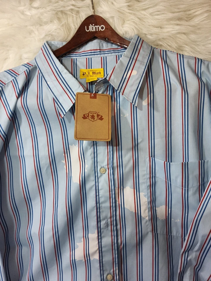 De Colección Y2K PJ Mark Para Hombre Talla 3XL Camisa Azul Manga Pintura Salpicaduras Botón de Trabajo NUEVO Foto 3 de 4