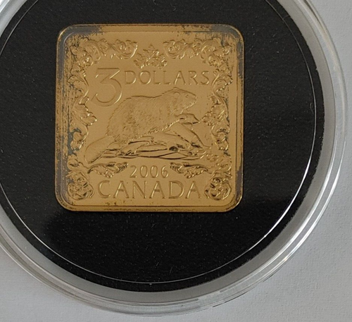 2006 Canada $3 Square Gold Plated Sterling Silver Coin - The Beaver - Picture 2 of 13