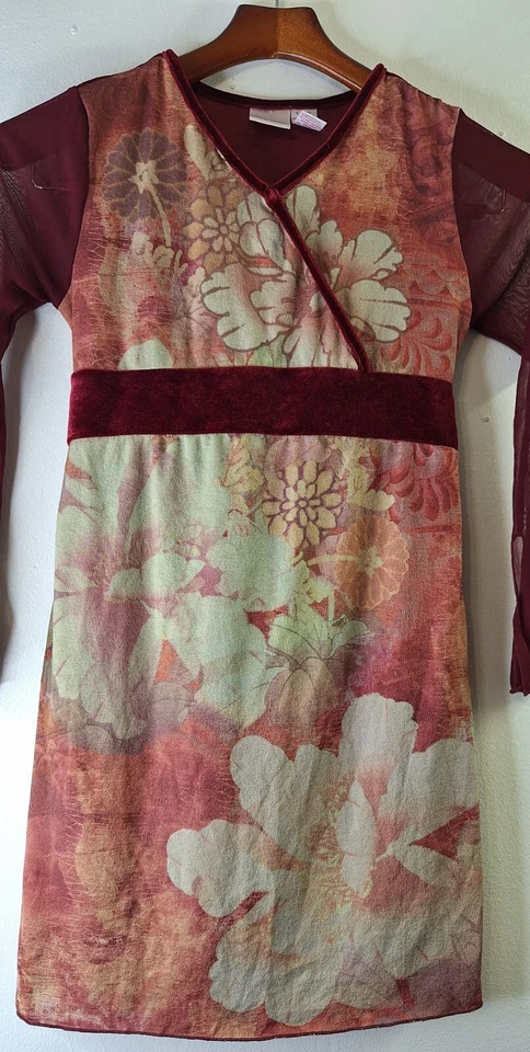 Top vintage de terciopelo transparente de malla floral Y2K para mujer talla L Babydoll Boho Festival años 90 Foto 4 de 4