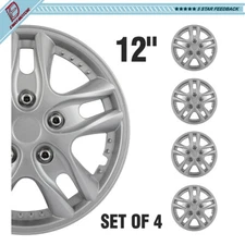 12" Set of 4 Wheel Covers Full Rim Snap On Hub Caps Fits R12 Tire & Steel Wheels