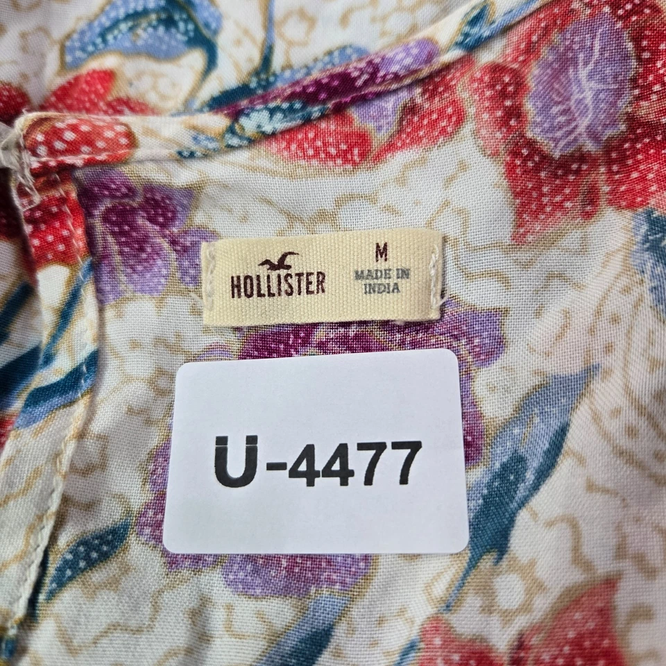 Hollister Women Romper Medium Red Floral Faux Wrap Tasseled Long Sleeve V Neck - Image 2 of 4