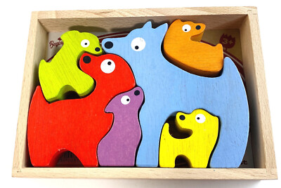 Begin Again Dog Family Wooden 3D Puzzle Playset w/ Tray Preschool