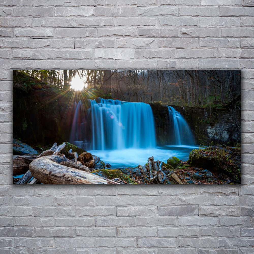 Tableau sur verre acrylique impression 120x60 cm modèle Chute d'eau Forêt par Tulup