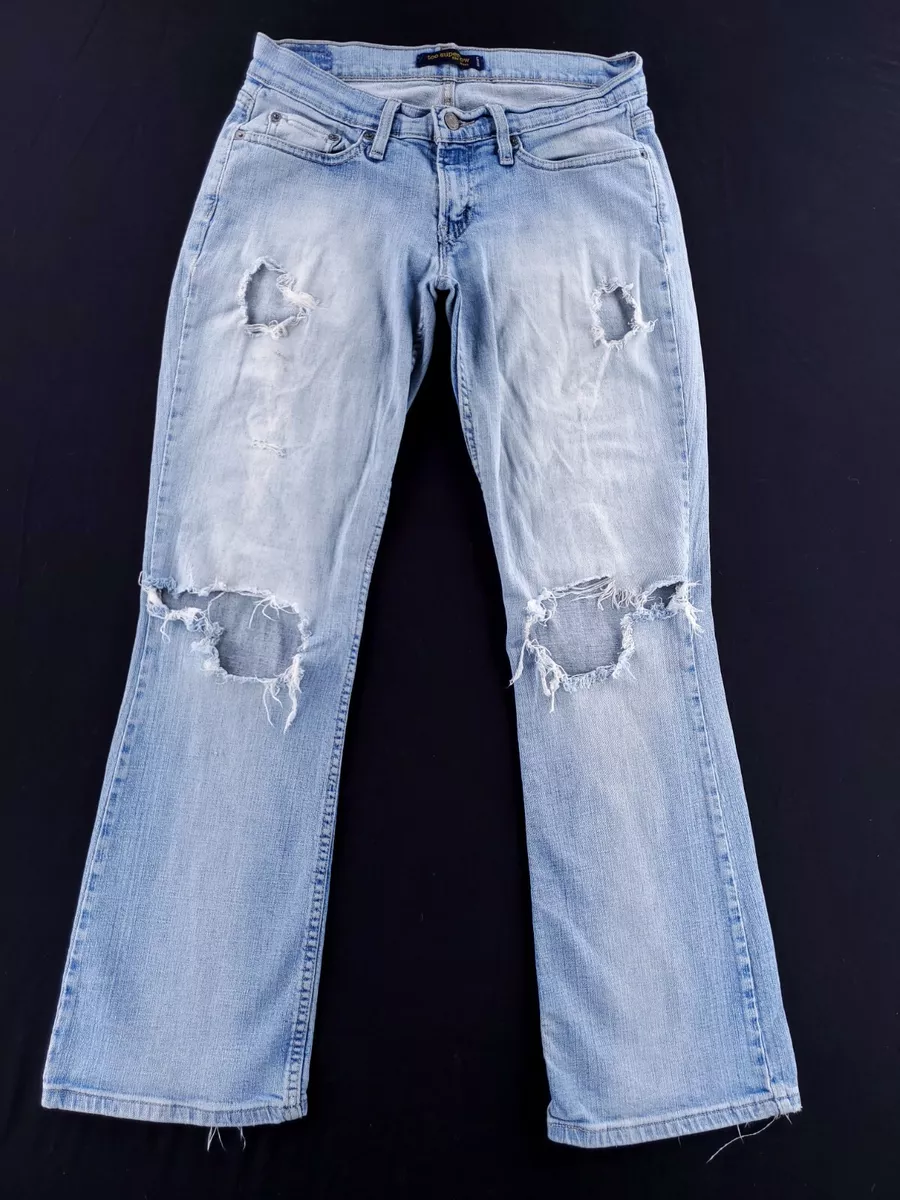 Levis 524 Too Superlow Bootcut Light Wash Distressed Stretch Denim Jeans Size 7