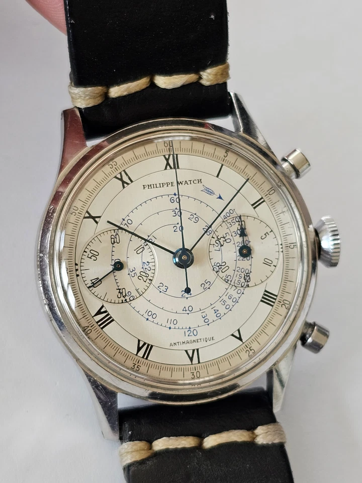 PHILIPPE WATCH-"HERMETIQUE"-ACCIAIO-RUOTA A COLONNE-VALJOUX 22-OVERSIZE (38 MM) - Immagine 3 di 4