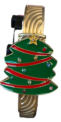 Women s 8  Gold Tone Cuff Christmas Tree Watch - Tree Opens New Battery 