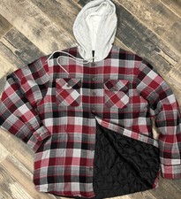 Wrangler Red Plaid Hooded Quilted Lined Flannel Shirt Jacket Shacket ZHEEP2R M