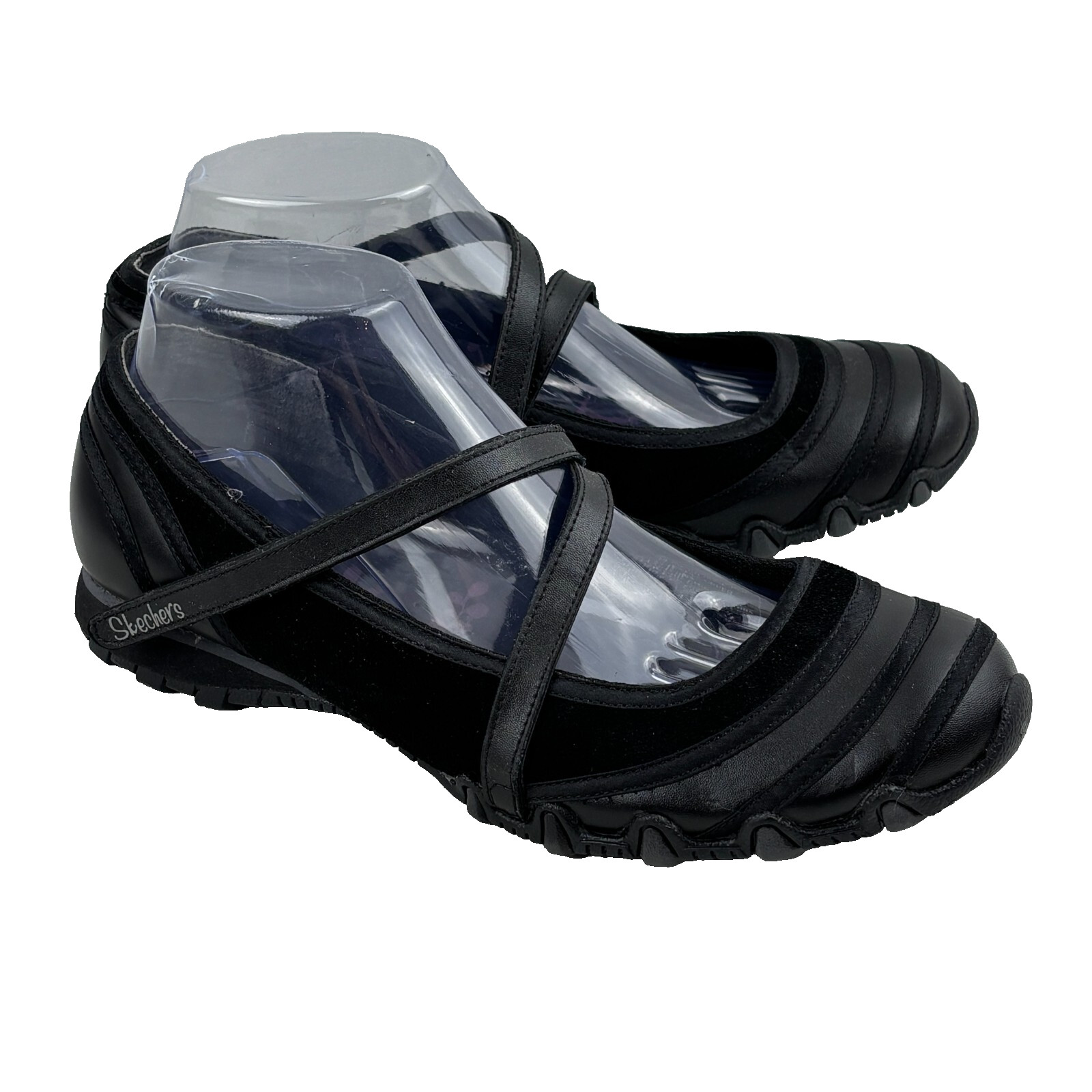 Skechers Step Up Mary Jane Shoes Womens Black Suede Z Strap