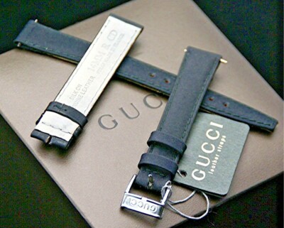 New Gucci 14 MM Silk on Genuine Leather Watch Band - Black