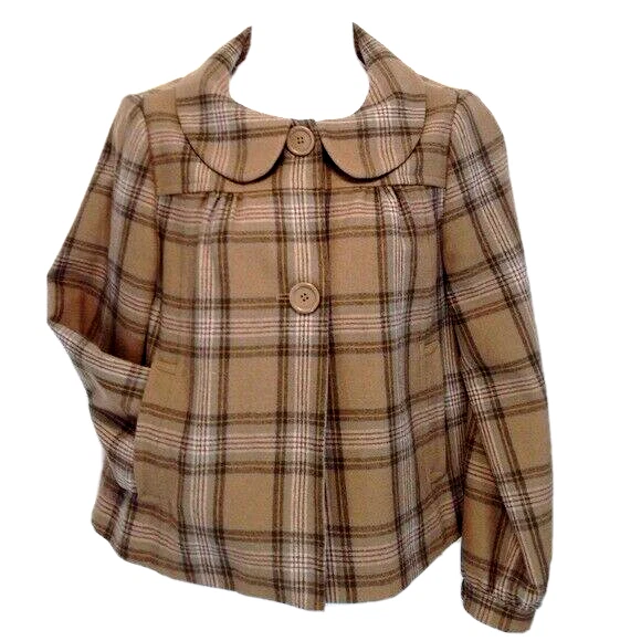 Chaqueta Blazer Liz Claiborne Botón Frontal Columpio Lana Marrón Cuadros Pequeña De Colección Foto 2 de 4