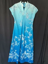 Vintage Chix Hawaiian Dress Blue White Floral Maxi Asian Style