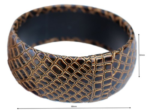 CHUNKY BANGLE Textured Shiny REPTILE Effect Fabric BRACELET Brown - Picture 2 of 4