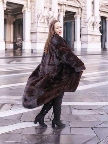 Mahogany Canadian Mink Fur Coat Horizontal Design Tuxedo Front M/L Fast Ship - Picture 8 of 24