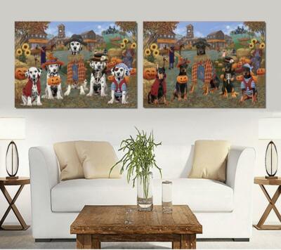 Halloween 'Round Town Fall Pumpkin Dog Cat Pet Photo Canvas Wall Art Decor