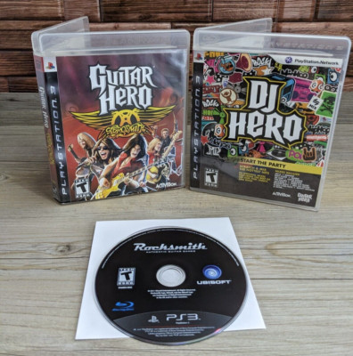 Sony Playstation 3 PS3 3 Music Game Lot DJ Hero Guitar Hero Aerosmith Rocksmith